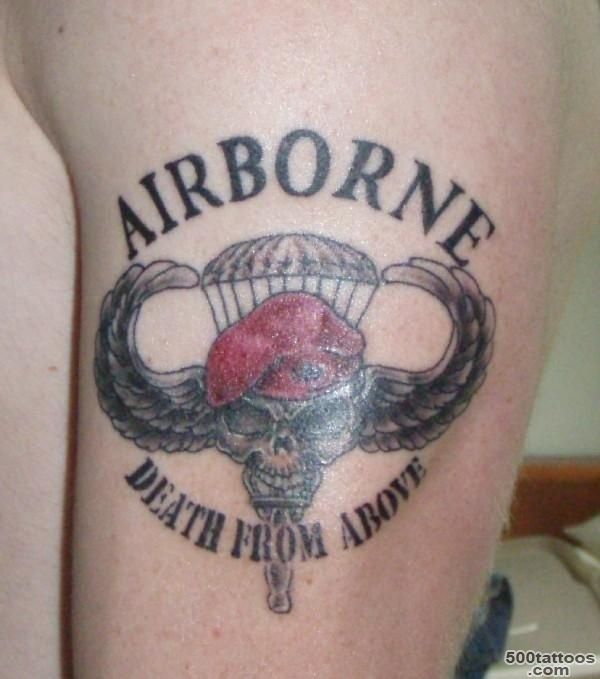 Airborne tattoo in artistic geometric style on the thigh