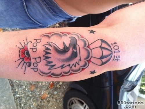 Airborne tattoo in striking geometric style on the back