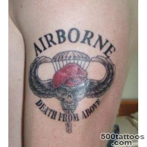 Airborne tattoo in artistic geometric style on the thigh