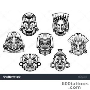 Religious Masks In Ancient Tribal Style Isolated On White For _31