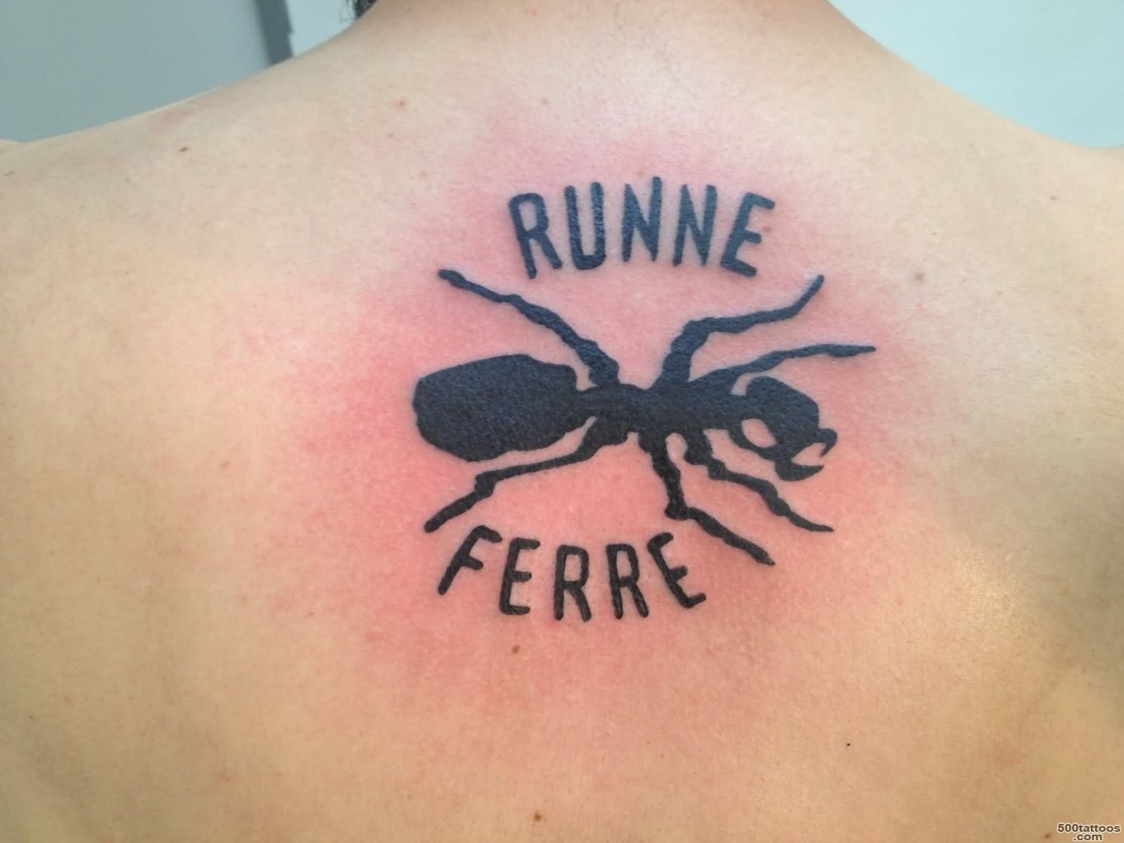 Runne Ferre Black Ant Tattoo On Upper Back_27