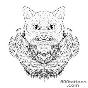 Black and white animal Cat head, abstract art, tattoo, doodle _38
