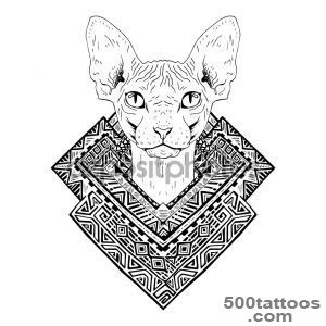 Black and white animal Cat head, abstract art, tattoo, doodle _46