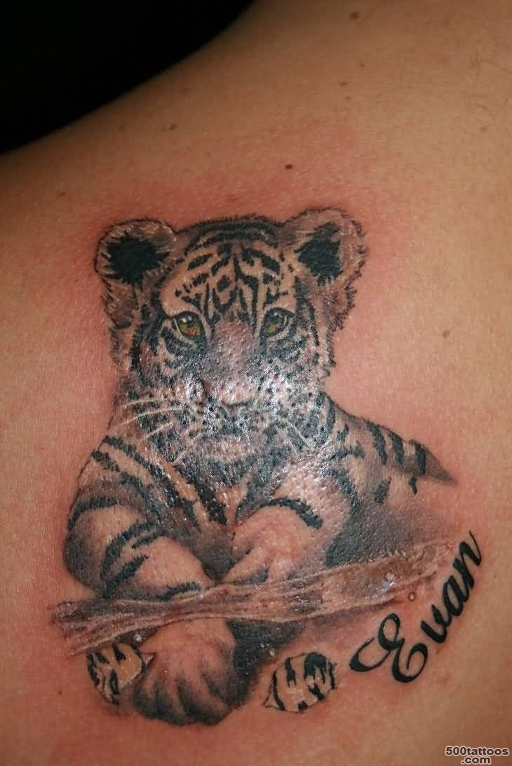Little Lion Baby Tattoo With Evan Name  Tattooshunter.com_49