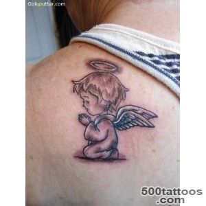 Lovely Praying Angel Baby Tattoo On Back Shoulder_30