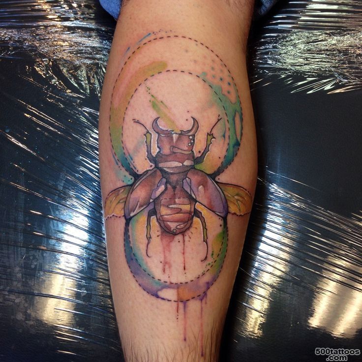 Amazing Watercolor Beetle Tattoo Design For Leg By Justin Nordine_11