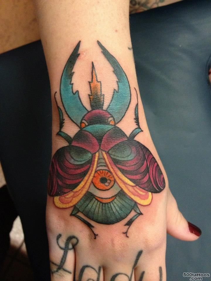 Colorful Beetle Tattoo On Half Sleeve By Madame_47