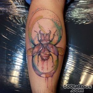 Amazing Watercolor Beetle Tattoo Design For Leg By Justin Nordine_11