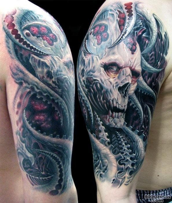 Biomechanical Horror Skull Tattoo On Biceps   Tattoes Idea 2015  2016_25