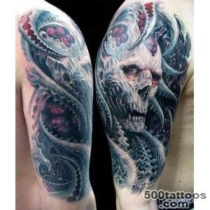 Biomechanical Horror Skull Tattoo On Biceps   Tattoes Idea 2015  2016_25