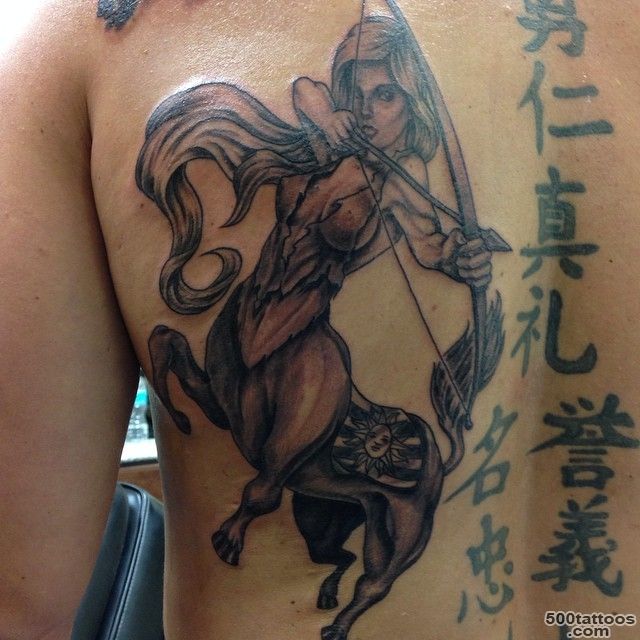 Sagittarius centaur @wholeaddiction #tattoo #back #blackandgrey ..._41