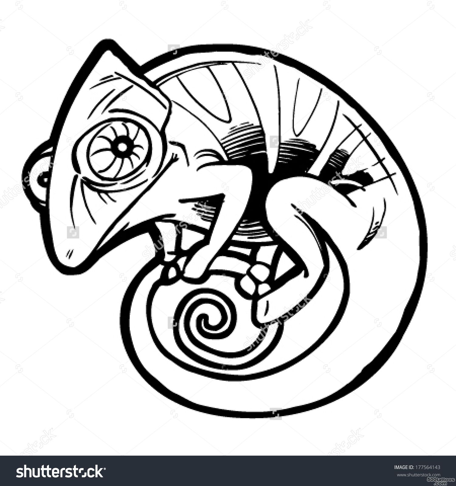 Chameleon Tattoo Black Stylized Cartoon Cute Vector   177564143 ..._27