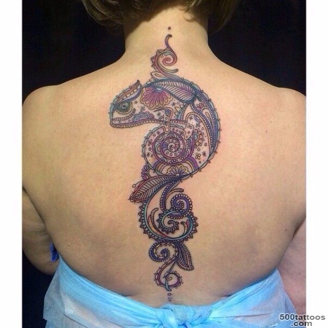 Mehendi Rainbow Chameleon Tattoo on Spine  Best Tattoo Ideas Gallery_36