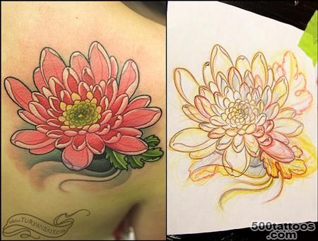 Snake And Chrysanthemum Tattoo On Left Back Shoulder_32