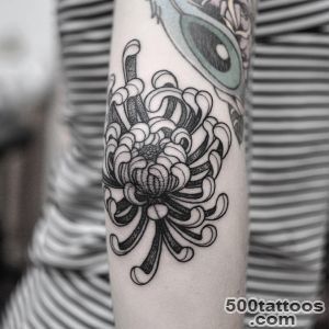 Grey And Black Chrysanthemum Tattoo On Elbow_16