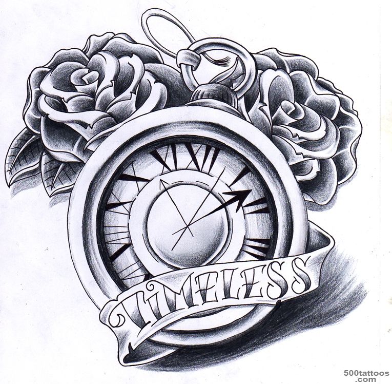 Roses And Clock Tattoo Designs   Tattoes Idea 2015  2016_36