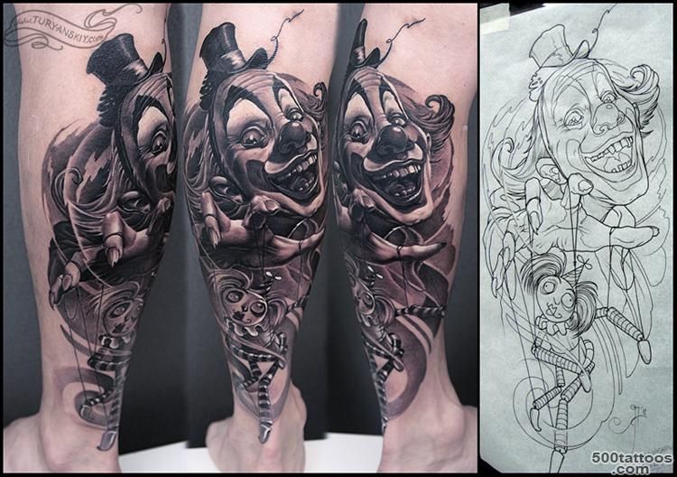 Evil Clown Tattoo Design On Leg  Fresh 2016 Tattoos Ideas_1