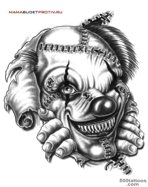 Interesting black and white monster clown tattoo   Tattoos photos_28