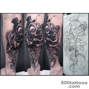 Evil Clown Tattoo Design On Leg  Fresh 2016 Tattoos Ideas_1