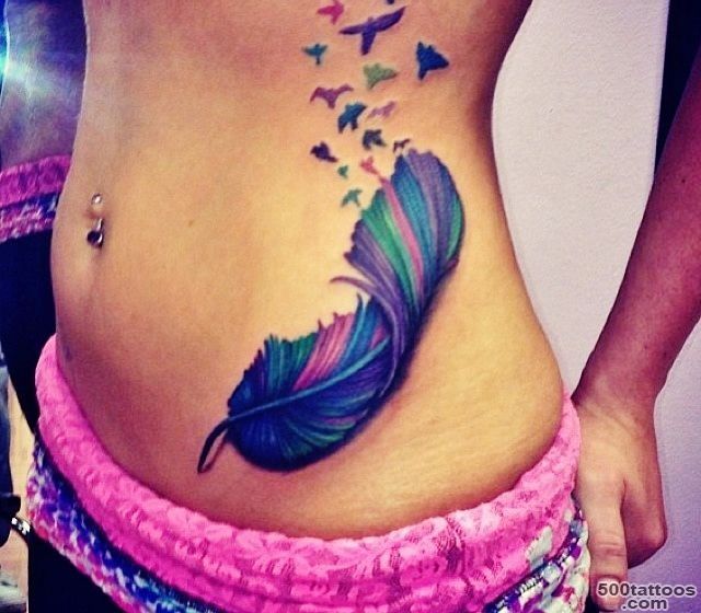 Color feather tattoo with birds. Love the colors, just would put ..._31