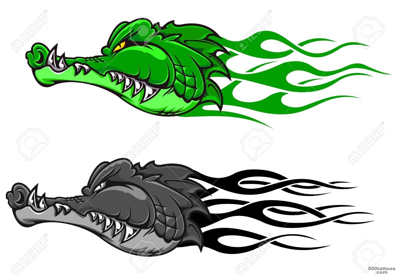 Danger Crocodile Tattoo With Tribal Flames For Mascot Design ..._30