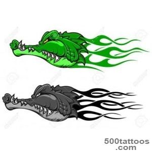 Danger Crocodile Tattoo With Tribal Flames For Mascot Design _30