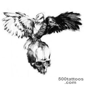 Black And Grey Skull Face In Crow Tattoo On Girl Forearm_13