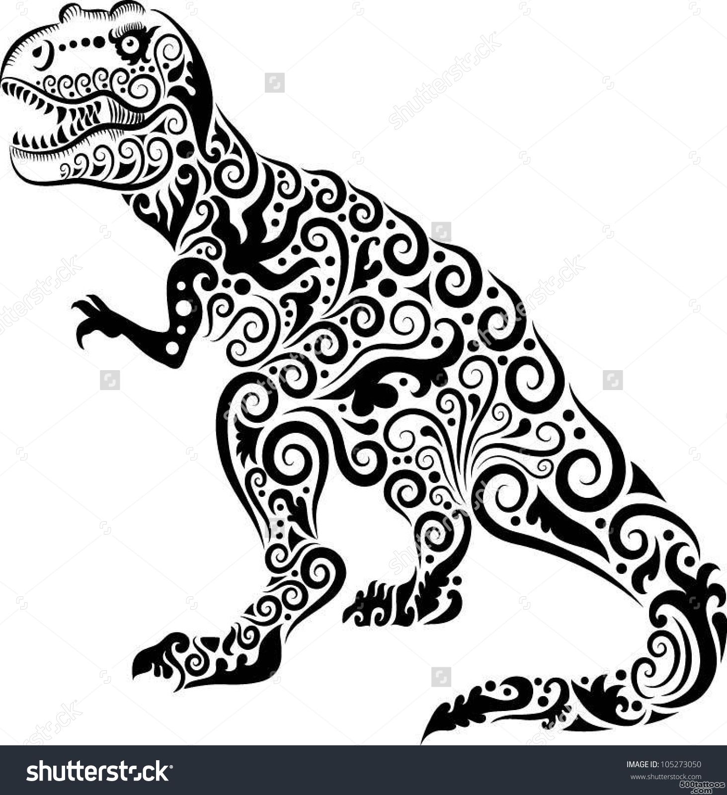 Dinosaur Decorative Ornament. Animal Drawing With Floral Ornament ..._23