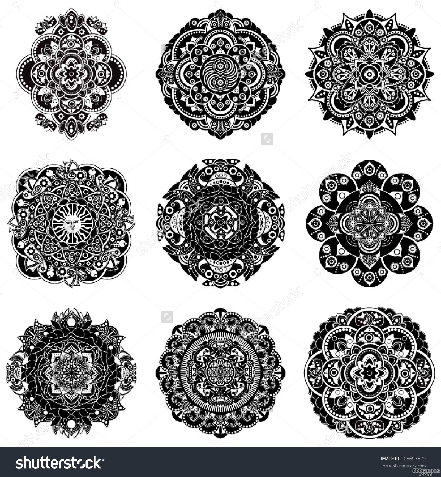 Set Of Decorative Rosette Tattoo Elements Stock Vector ..._24