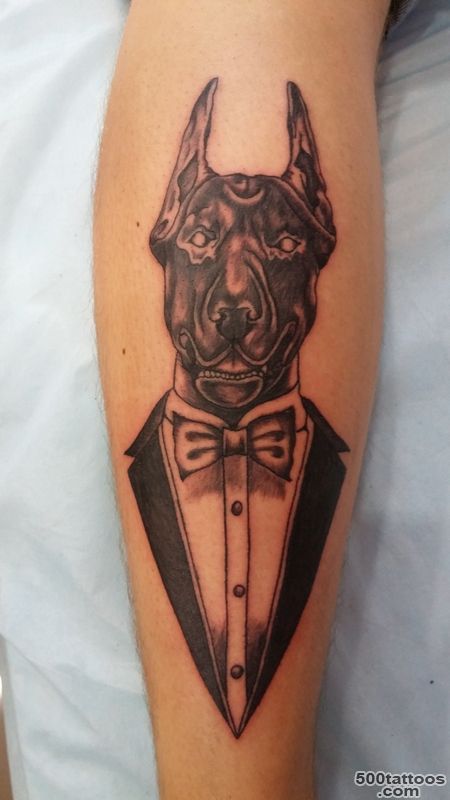 Tattoo - Doberman on the leg ( calf ) style BlackampGrey Master ..._ 49