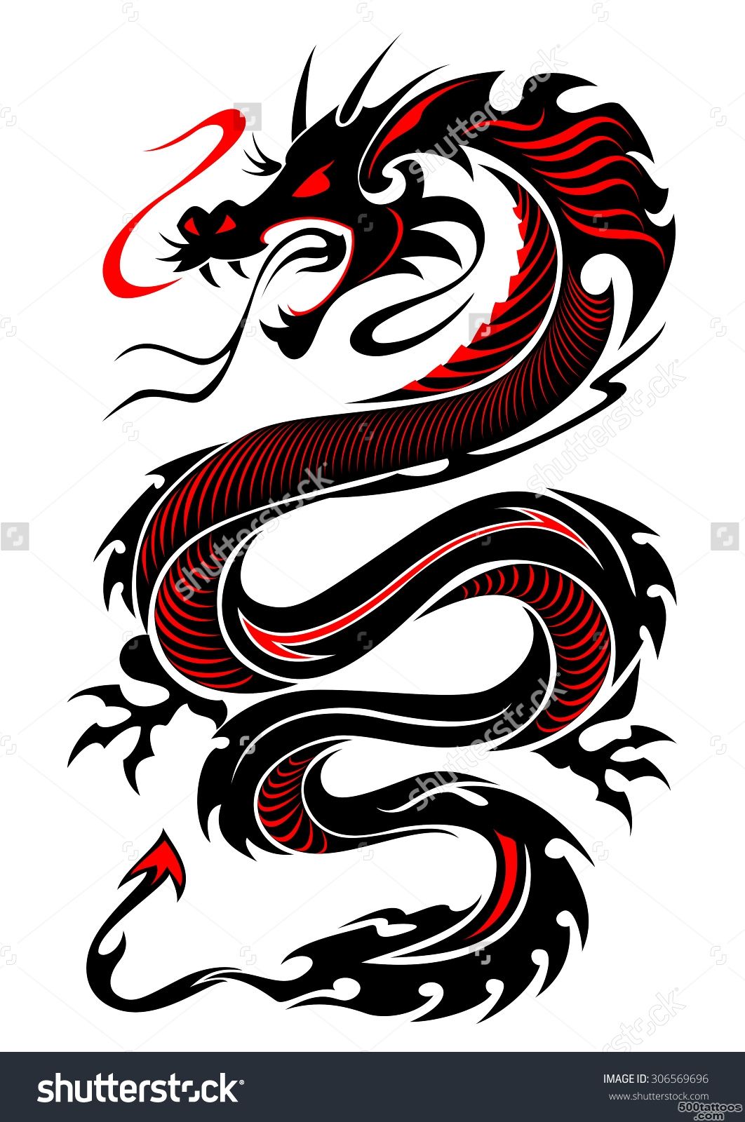 Flaming Tribal Dragon Tattoo Vector Illustration In Black And Red ..._2