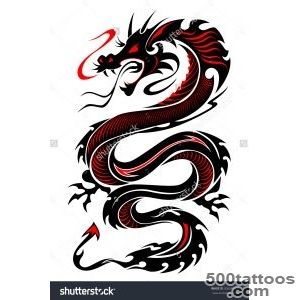 Flaming Tribal Dragon Tattoo Vector Illustration In Black And Red _2