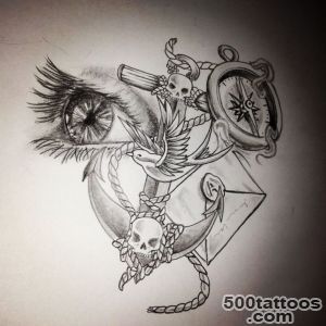 A neo-traditional drawn tattoo on the chest with dynamic detail