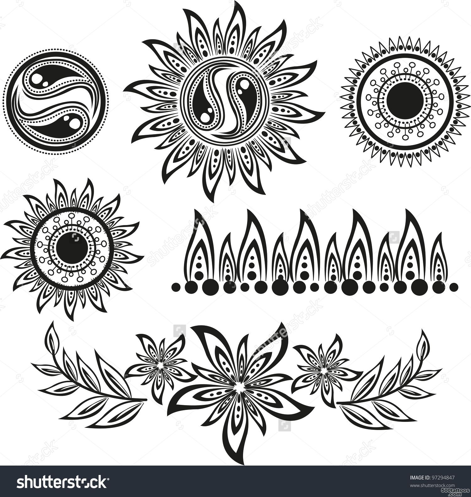 Set Ethnic Tattoos With Floral Elements Stock Photo 97294847 ..._16