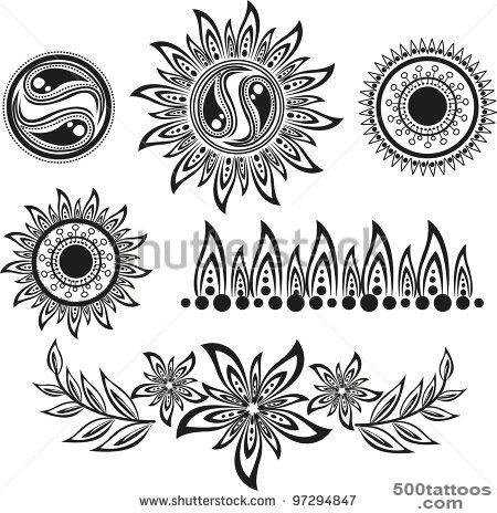 Set Ethnic Tattoos With Floral Elements Stock Photo 97294847 ..._36