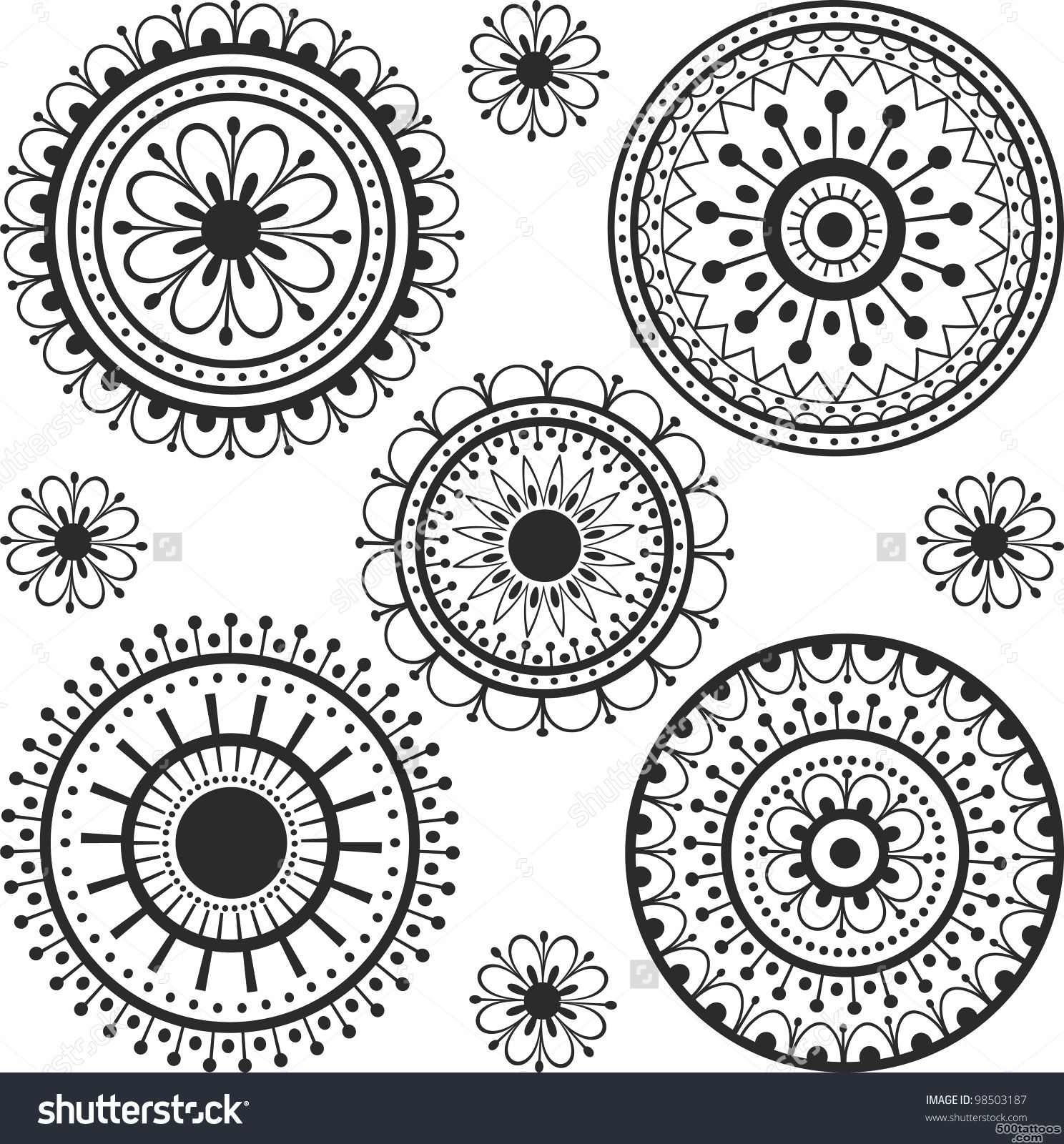 Set Ethnic Tattoos With Floral Elements Stock Vector Illustration ..._39