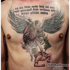 Realistic Colored Angel Vs Evil Tattoo On Right Shoulder_28