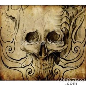 Tattoo art, sketch of skull with tribal designs — Stock Photo _47
