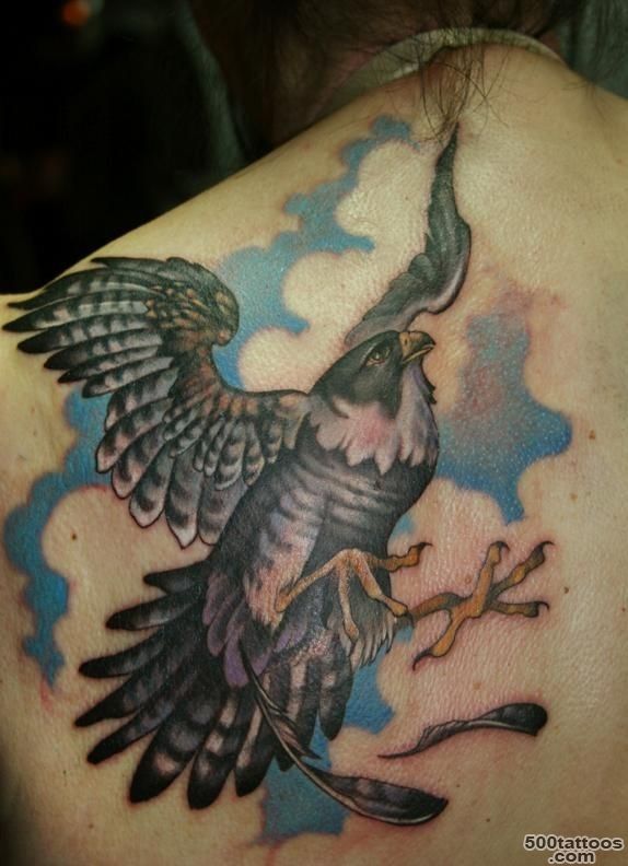 Wonderful detailed falcon tattoo on back   Tattooimages.biz_37