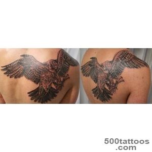 Black Ink Flying Falcon Tattoo On Upper Back By 2Face_7
