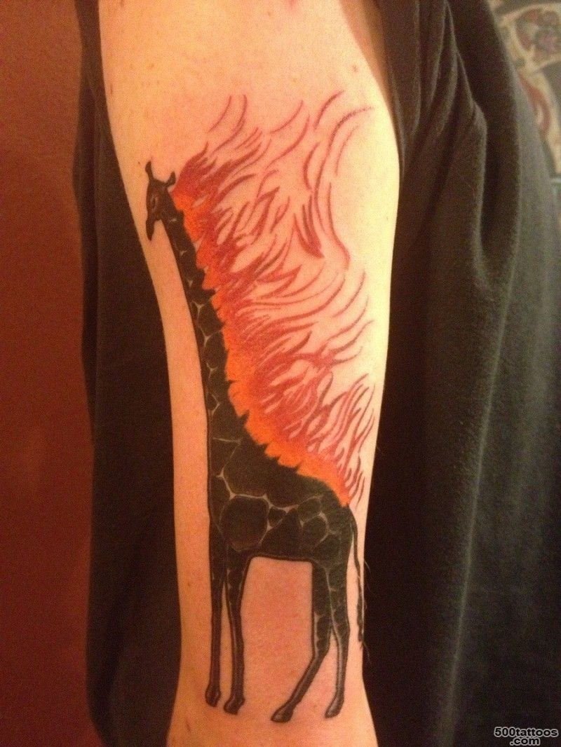 Black ink giraffe with fire tattoo   Tattooimages.biz_34