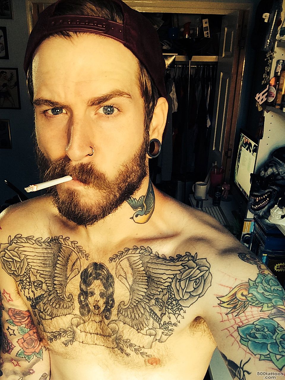 gay tattoos tattoo Smoking boy bear man dork straight snapback ..._36