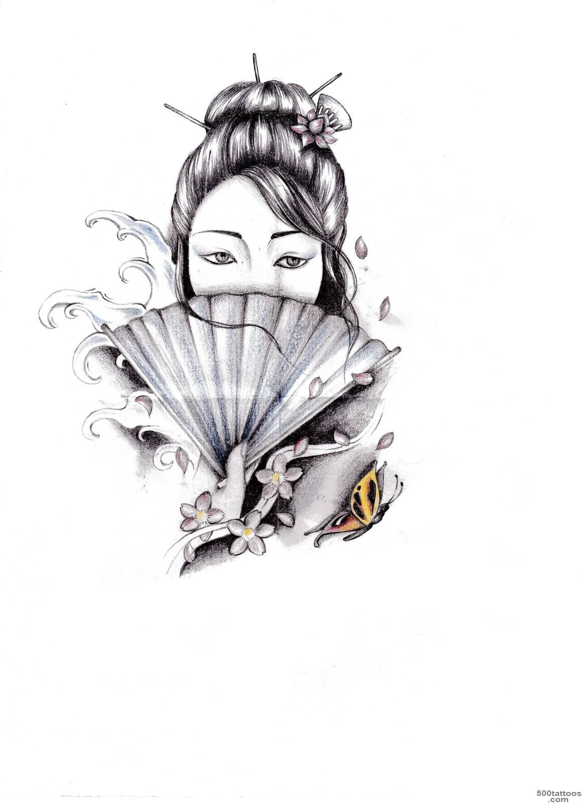 Geisha Tattoo – Stylish Geisha With Japanese Fan Design ..._29