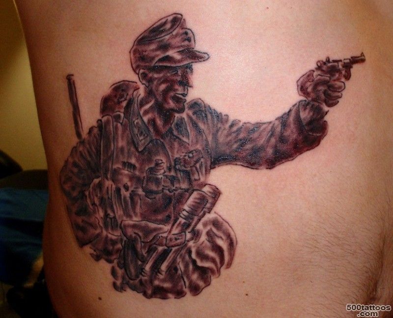 World war 2 themed uncolored German soldier tattoo on hip ..._30