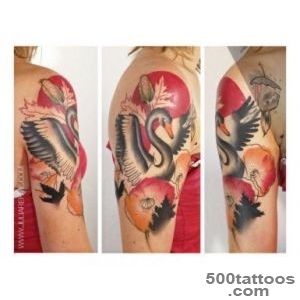 Shoulder Poppy and Goose tattoo by Julia Rehme  Best Tattoo Ideas _11
