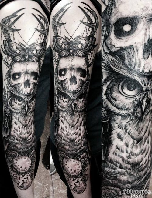 Skull and owl gothic tattoo sleeve  Inked  Pinterest  Tattoo ..._4