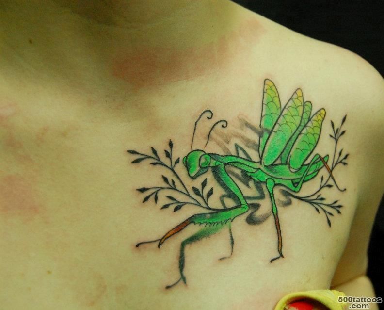 Green Ink Grasshopper Tattoo On Chest  Tattooshunt.com_6
