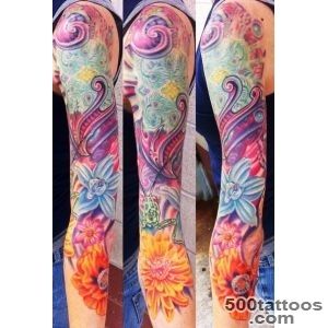 Flowers and Green Grasshopper tattoo sleeve  Best Tattoo Ideas _28