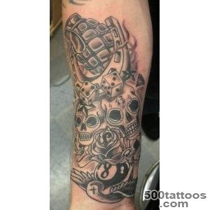 Grey Ink Eightball, Horse Shoe And Grenade Tattoo  Tattooshuntcom_46