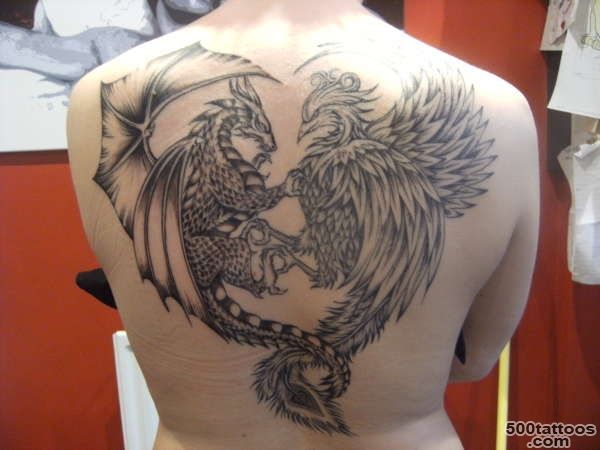 Superb Griffin VS Dragon Tattoo On Back_48